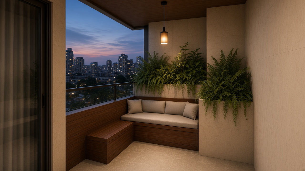 Balcony cabin with greenery and seats