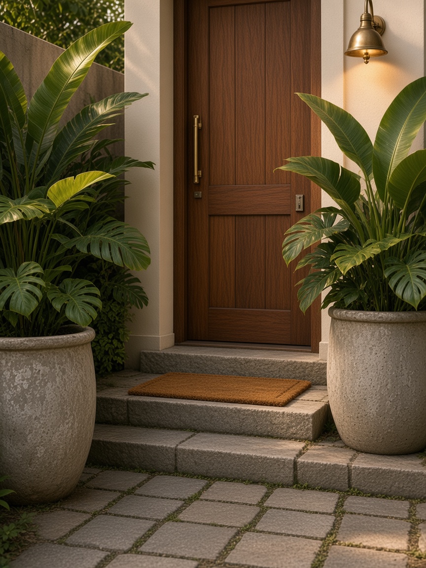 Decorated entrance with plants